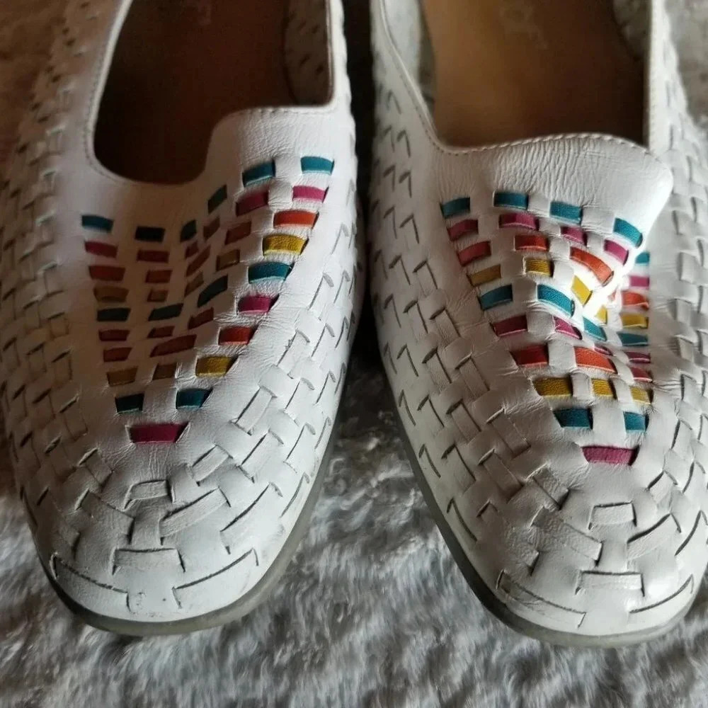 Cobbie Cuddlers Leather Woven Slip On Shoes White Rainbow 8.5 - Picture 5 of 13